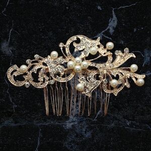 NEW Crystal Y2K gold rose Bridesmaid Headdress Bridal Hair Comb Clip Hairpin